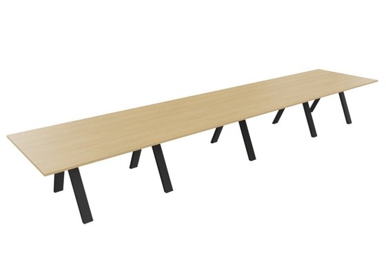 [Pas de famille] - [Pas de sous famille] - TABLE RECTANGULAIRE 4 PLATEAUX 560X120CM SUR STRUCTURE X3 MEETING. Plateau Chêne clair et pietement Noir.