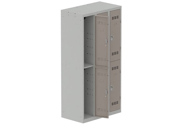 [Pas de famille] - [Pas de sous famille] - Vestiaire multicases 3 colonnes L,30cm 2 cases (fermeture cadenas) H,180xL,90xP,50cm coffre gris clair/portes basalte