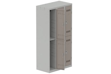[Pas de famille] - [Pas de sous famille] - Vestiaire multicases 3 colonnes L,30cm 2 cases (fermeture cadenas) H,180xL,90xP,50cm coffre gris clair/portes basalte