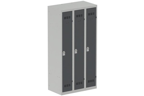 VESTIAIRES MONOBLOC CONFORT - Industrie propre - Vestiaire industrie propre 3 portes (fermeture cadenas) H180xL90xP50cm coffre gris clair/ porte(s) anthracite