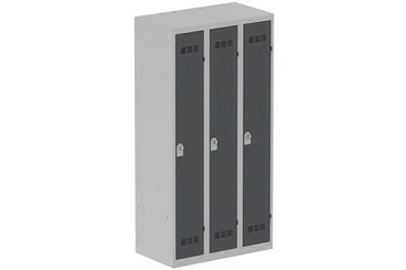 VESTIAIRES MONOBLOC CONFORT - Industrie propre - Vestiaire industrie propre 3 portes (fermeture cadenas) H180xL90xP50cm coffre gris clair/ porte(s) anthracite