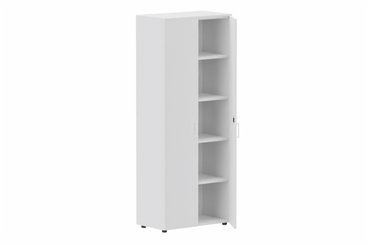 ARMOIRES PORTES BATTANTES - Mélaminés - Armoire mélamine H196xL100cm portes bois BLANC ET CORPS BLANC
