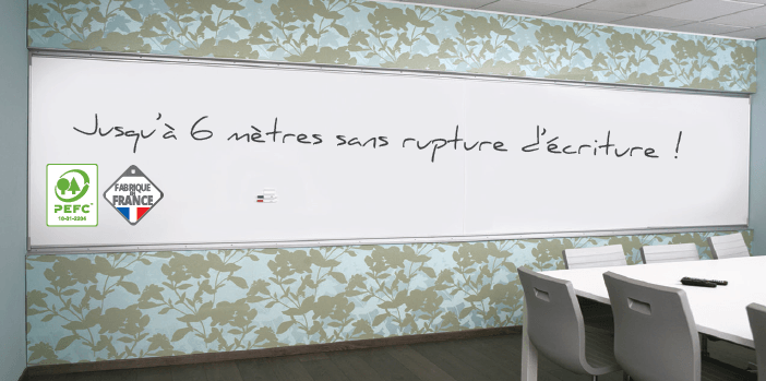 [Pas de famille] - [Pas de sous famille] - Tableau émail grande largeur H.120xL.400cm, surface effaçable à sec et magnétique, auget toute longueur intégré, écriture feutre PRIX AVEC INSTALLATION