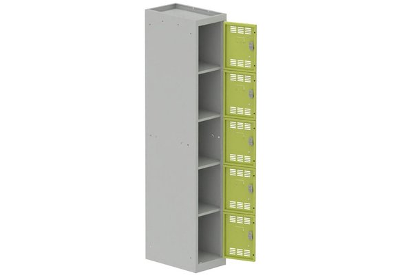 [Pas de famille] - [Pas de sous famille] - Vestiaire multicases 1 colonne L,30cm 5 cases (fermeture cadenas) H,180xL,30xP,50cm coffre gris clair/portes anis