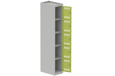 [Pas de famille] - [Pas de sous famille] - Vestiaire multicases 1 colonne L,30cm 5 cases (fermeture cadenas) H,180xL,30xP,50cm coffre gris clair/portes anis
