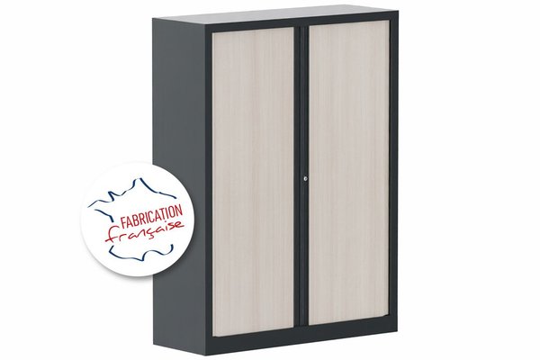 ARMOIRES A RIDEAUX - Largeur 120 cm - Armoire à rideaux H160xL120cm 3 tablettes coffre anthracite/rideaux acacia