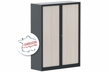 ARMOIRES A RIDEAUX - Largeur 120 cm - Armoire à rideaux H160xL120cm 3 tablettes coffre anthracite/rideaux acacia