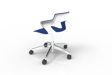 VISITEURS ET FONCTIONNELS - Sur roulettes - SWEETY Chaise réglable en hauteur,  5 branches sur roulettes en aluminium poli , coque polypropylène coloris blanc, placets assise et dossier tissu BONDAI coloris bleu