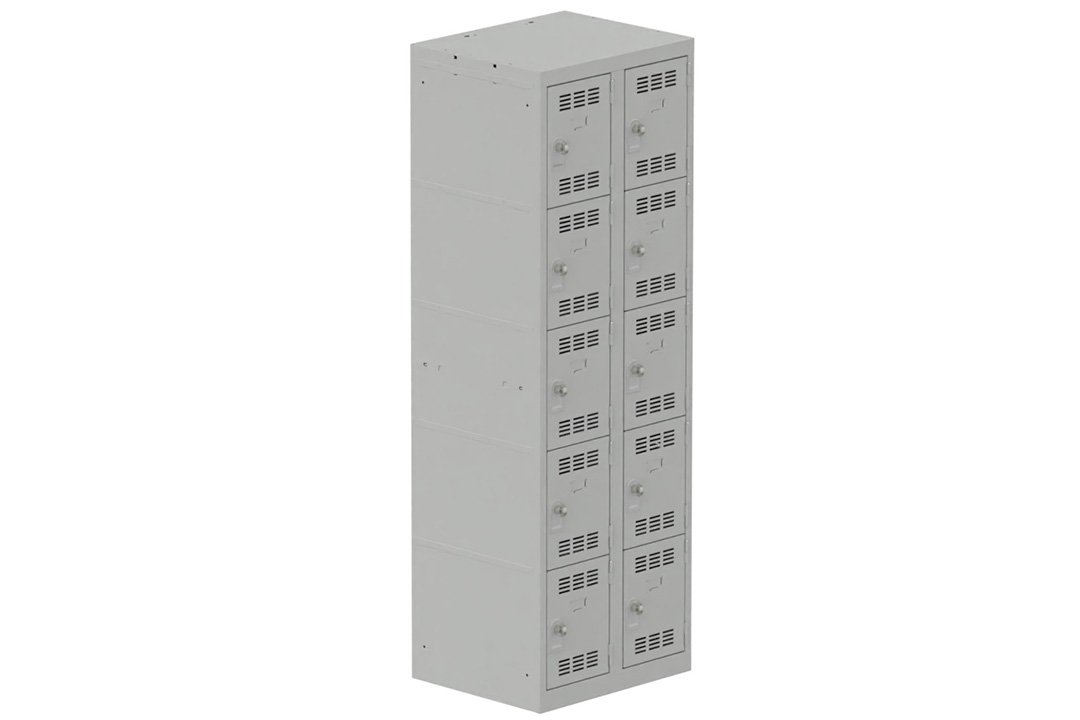 Vestiaire multicases 2 colonnes L,30cm 5 cases (fermeture cadenas) H,180xL,60xP,50cm coffre gris clair/portes gris clair