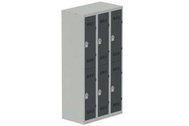 VESTIAIRES MULTICASES - 3 Colonnes - Vestiaire multicases, 3 colonnes L.90 cm/6 cases, coffre gris clair/portes anthracite