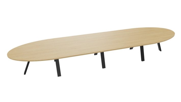 [Pas de famille] - [Pas de sous famille] - TABLE OBLONGUE 4 PLATEAUX 540X120CM SUR STRUCTURE X3 MEETING. Plateau Chêne clair et pietement Noir.
