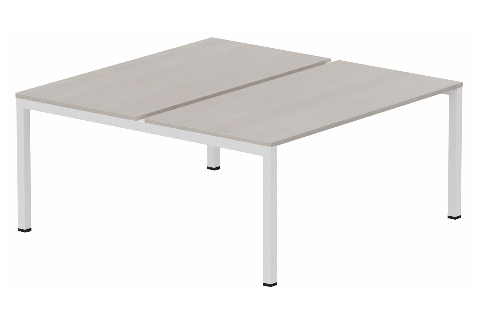 K3 Bench départ 2 plateaux fixes 140x70cm encombrement 140x145cm, plateau acacia, structure blanc