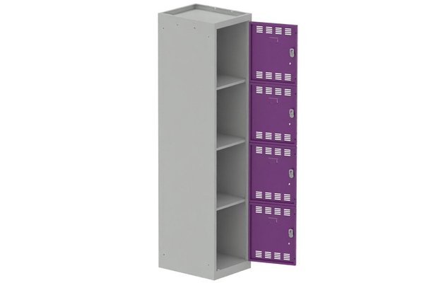[Pas de famille] - [Pas de sous famille] - Vestiaire multicases 1 colonne L,40cm 4 cases (fermeture cadenas) H,180xL,40xP,50cm coffre gris clair/portes prune
