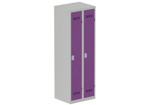 [Pas de famille] - [Pas de sous famille] - Vestiaire industrie propre 2 portes (serrure 2 clés) H180xL60xP50cm coffre gris clair/ porte(s) prune