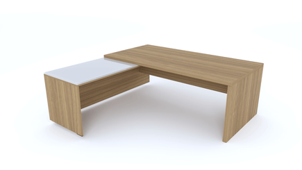 Gamme X5 - Tables de Bureau avec retour - X5- Plan Manager 200x100cm avec retour mur aligné top verre (encombrement 200x200cm) Finitions = Plateau : noyer /Plateau : Verre (VB)
