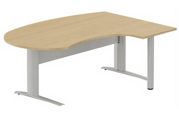 Gamme K1 - Plans compacts - K1 Voile de fond Métal - Plan compact 90° asymétrique Manager 190x141x104/60cm sur pied de soutien - retour à droite -Finitions : PLATEAUX: CHENE (CE) / PIETEMENTS: ALUMINIUM (AL)