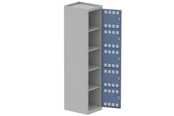 [Pas de famille] - [Pas de sous famille] - Vestiaire multicases 1 colonne L,40cm 5 cases (fermeture cadenas) H,180xL,40xP,50cm coffre gris clair/portes bleu