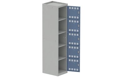 [Pas de famille] - [Pas de sous famille] - Vestiaire multicases 1 colonne L,40cm 5 cases (fermeture cadenas) H,180xL,40xP,50cm coffre gris clair/portes bleu
