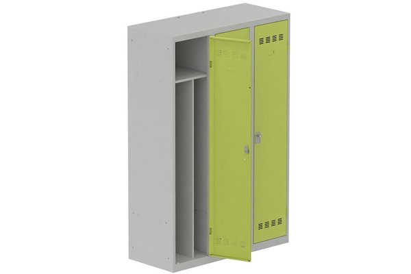 [Pas de famille] - [Pas de sous famille] - Vestiaire industrie salissante 3 portes (fermeture cadenas) H180xL120xP50cm coffre gris clair/ porte(s) anis