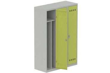 [Pas de famille] - [Pas de sous famille] - Vestiaire industrie salissante 3 portes (fermeture cadenas) H180xL120xP50cm coffre gris clair/ porte(s) anis