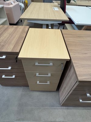 DESTOCKAGE - Rangements - Caisson profondeur 3 tiroirs profondeur 60 cm chêne poignées blanches