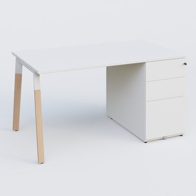 [Pas de famille] - [Pas de sous famille] - K8 WOOD Plan 140x80 avec caisson porteur en métal. Plateau blanc et caisson blanc.