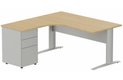 K1 Voile de fond Métal - Plan compact 90° asymétrique 180x162x80/60cm avec caisson HB métal 3 tiroirs - retour à gauche -Finitions : PLATEAUX: CHENE (CE) / PIETEMENTS: ALUMINIUM (AL) / CAISSONS METALLIQUES: ALUMINIUM (AL)
