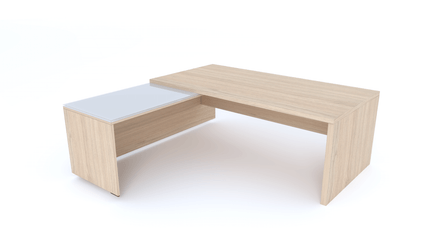 Gamme X5 - Tables de Bureau avec retour - X5- Plan Manager 200x100cm avec retour mur aligné top verre (encombrement 200x200cm)