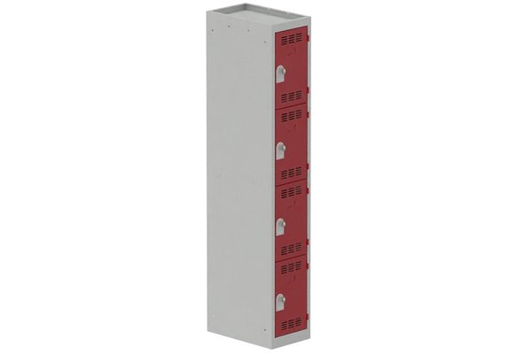 [Pas de famille] - [Pas de sous famille] - Vestiaire multicases 1 colonne L,30cm 4 cases (fermeture cadenas) H,180xL,30xP,50cm coffre gris clair/portes rouge
