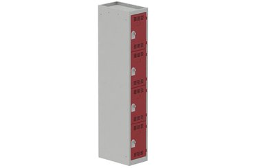 [Pas de famille] - [Pas de sous famille] - Vestiaire multicases 1 colonne L,30cm 4 cases (fermeture cadenas) H,180xL,30xP,50cm coffre gris clair/portes rouge