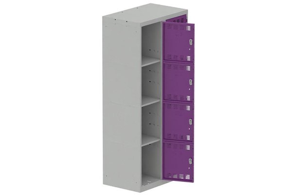 [Pas de famille] - [Pas de sous famille] - Vestiaire multicases 2 colonnes L,40cm 4 cases (fermeture cadenas) H,180xL,80xP,50cm coffre gris clair/portes prune