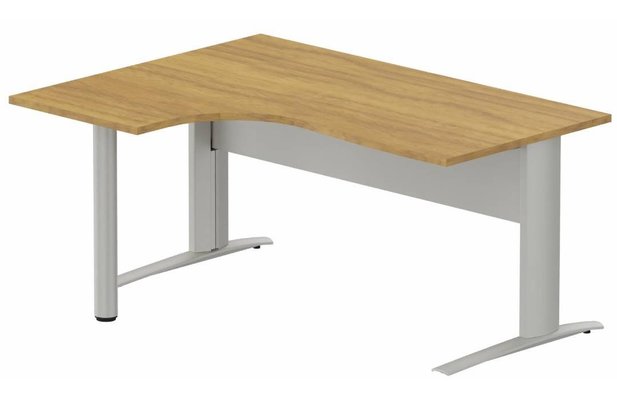 Gamme K1 - Plans compacts - K1 Voile de fond Métal - Plan compact 90° asymétrique 180x120x80/60cm sur pied de soutien - retour à gauche -Finitions : PLATEAUX: NOYER (NO) / PIETEMENTS: ALUMINIUM (AL)
