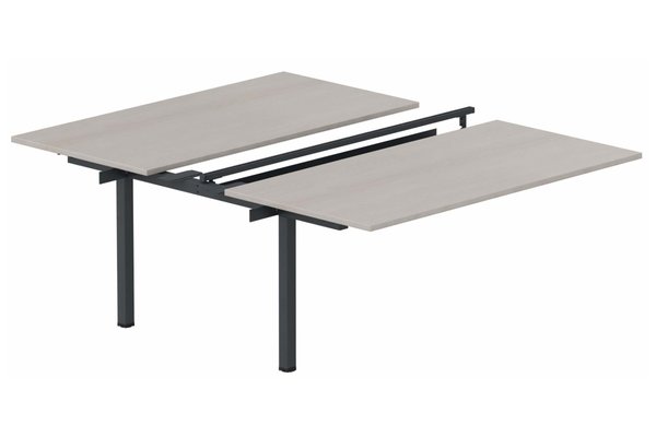 Postes Bench (poste doubles) - SERIE K3 - K3 - Bench suivant 2 Plateaux coulissants 160x80 (encombrement P165xL160cm) -Finitions : PLATEAUX: ACACIA (AK) / PIETEMENTS: NOIR GRAINE MAT (NG)