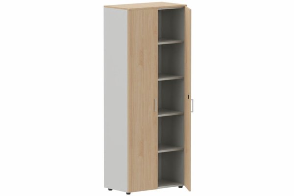 ARMOIRES PORTES BATTANTES - Mélaminés - Armoire mélamine H196xL100cm portes bois -Finitions= Top de finition : hêtre / Corps d'armoire et tablettes : aluminium / Façade : hêtre