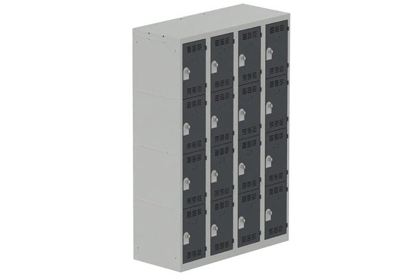 VESTIAIRES MULTICASES - 4 Colonnes - Vestiaire multicases 4 colonnes, L.120cm/16 cases, coffre gris clair/portes anthracite