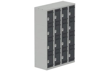 VESTIAIRES MULTICASES - 4 Colonnes - Vestiaire multicases 4 colonnes, L.120cm/16 cases, coffre gris clair/portes anthracite