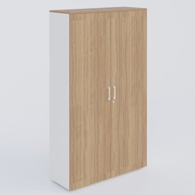 ARMOIRES PORTES BATTANTES - Mélaminés - Armoire mélamine H195xL120cm portes bois -Finitions= Top de finition : Noyer (NO) / Corps d'armoire et tablettes : Blanc (BL)/ Façade : Noyer (NO) /Poignées : blanches (B)