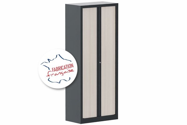 ARMOIRES A RIDEAUX - Largeur 80 cm - Armoire à rideaux H198xL80cm 4 tablettes, anthracite / acacia