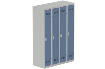 [Pas de famille] - [Pas de sous famille] - Vestiaire industrie propre 4 portes (serrure 2 clés) H180xL120xP50cm coffre gris clair/ porte(s) bleu