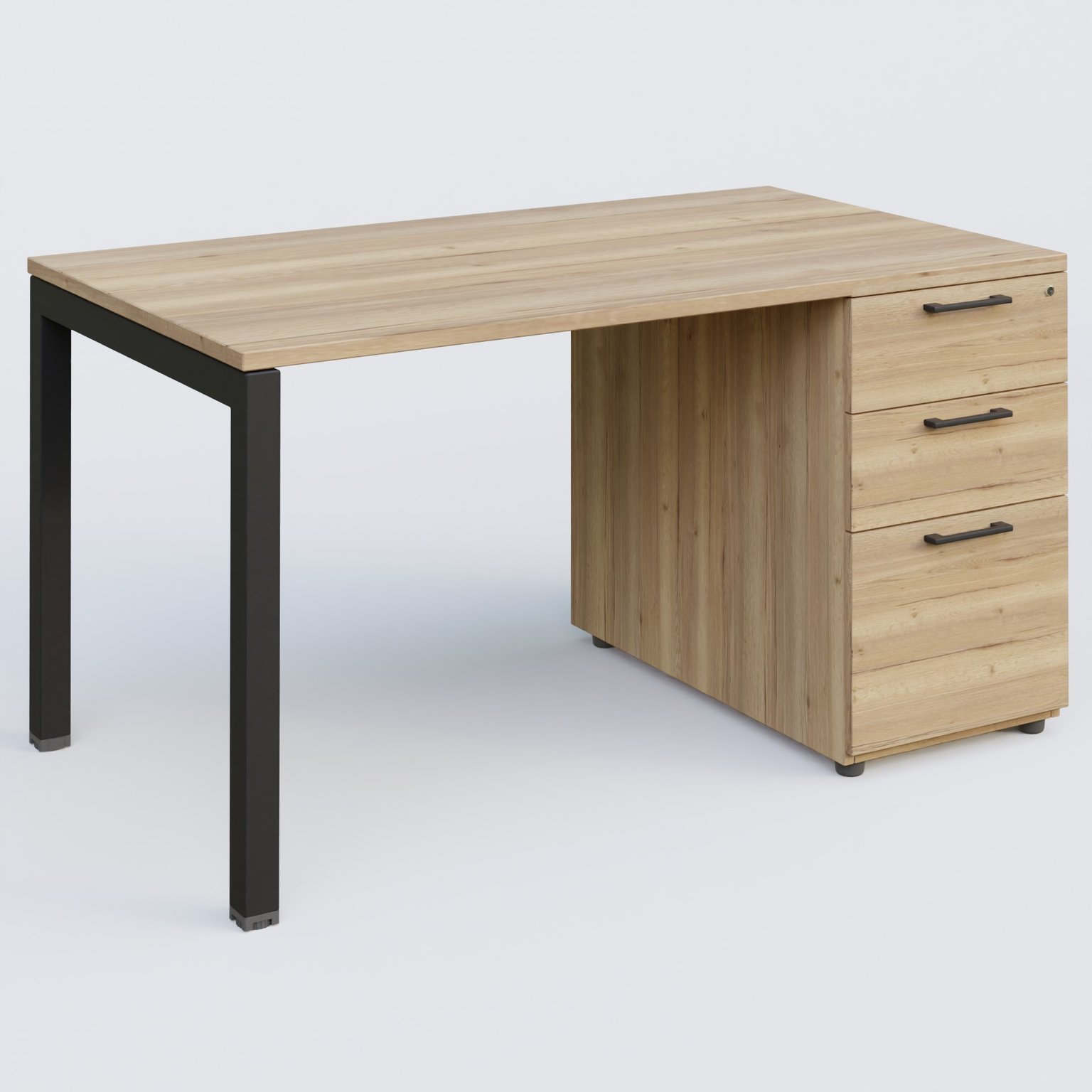 K3 Plateau droit 160x80 avec caisson porteur mélamine. Plateau ,caisson Chêne naturel et pietement Noir Mat