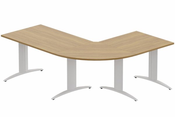 Gamme K2 - Ensembles panoramiques - K2- Ensemble panoramique Plan principal 160x80 + angle 90° et retour 80x80 -Finitions : PLATEAUX: NOYER (NO) / PIETEMENTS: BLANC (BL)