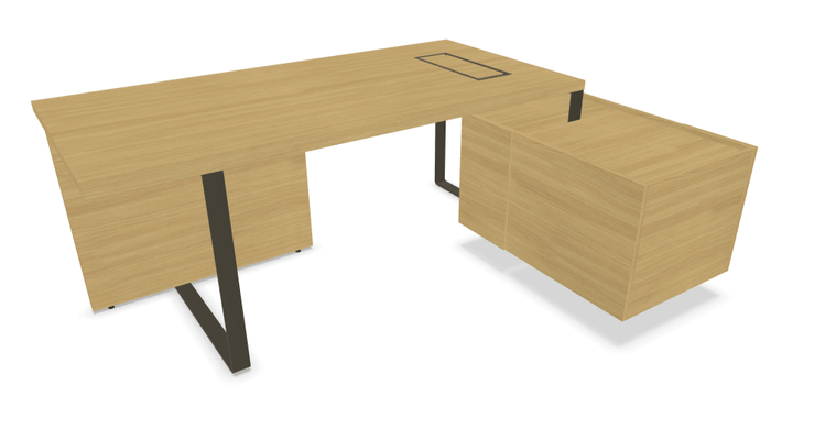 Gamme P1 - Tables de bureau - P1 Ensemble de bureau 204x150cm. crédence retour à droite. top access. avec voile de fond