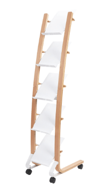 CLASSEMENTS - Modules  - Présentoir sur roulettes comprenant 5 étagères blanc et bois L.36x52xHt165 cm