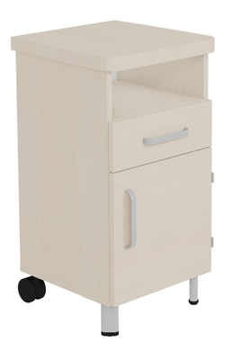 SCOLAIRE - Se Reposer - Chevet DANAÉ SIGNATURE 2 roues 1 niche 1 tiroir 1 porte méla. pièt. époxy - L44xP46xH82 cm - Gris RAL 9006