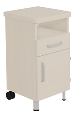 SCOLAIRE - Se Reposer - Chevet DANAÉ SIGNATURE 2 roues 1 niche 1 tiroir 1 porte méla. pièt. époxy - L44xP46xH82 cm - Gris RAL 9006