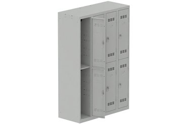 [Pas de famille] - [Pas de sous famille] - Vestiaire multicases 4 colonnes L,30cm 2 cases (fermeture cadenas) H,180xL,120xP,50cm coffre gris clair/portes gris clair