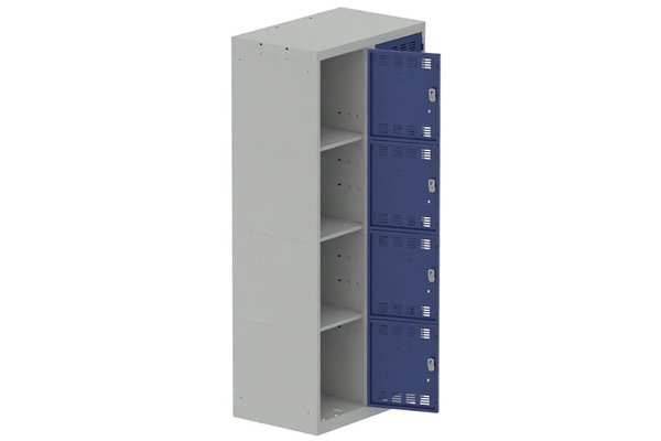 VESTIAIRES MULTICASES - 2 Colonnes - Vestiaire multicases, 2 colonnes L.80cm/8 cases, coffre gris clair/portes bleu foncé