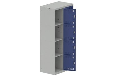 VESTIAIRES MULTICASES - 2 Colonnes - Vestiaire multicases, 2 colonnes L.80cm/8 cases, coffre gris clair/portes bleu foncé