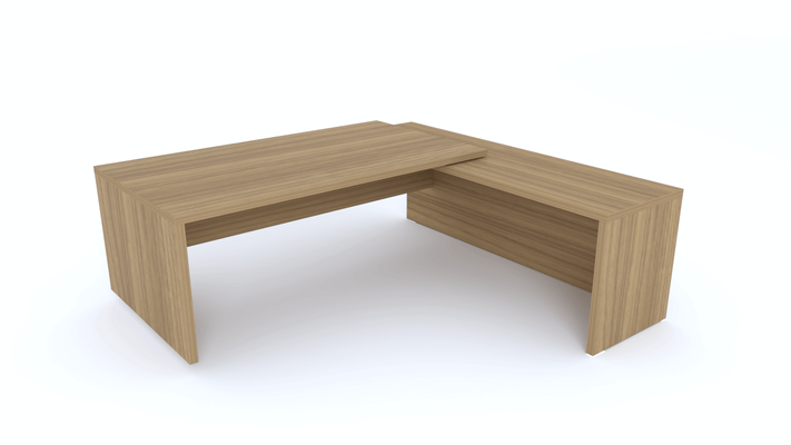 Gamme X5 - Tables de Bureau avec retour - X5 Ensemble de bureau 210x200cm : table 180x90cm avec retour mur débordant 60x200cm /noyer