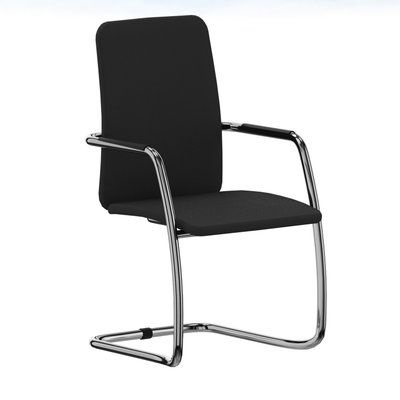 VISITEURS ET FONCTIONNELS - Luge - CARLTON fauteuil haut dossier. piétement luge chromé. assise et dossier vinyle RNN coloris noir